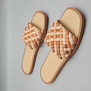 MADEWELL Suzi Slide Sandal Women 10 Brown Tan Puffy Woven Flat Shoes